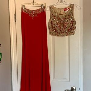 Red and gold prom outfit
